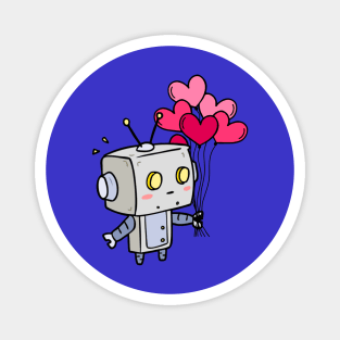 Robot Holding Pink Heart Balloons Magnet